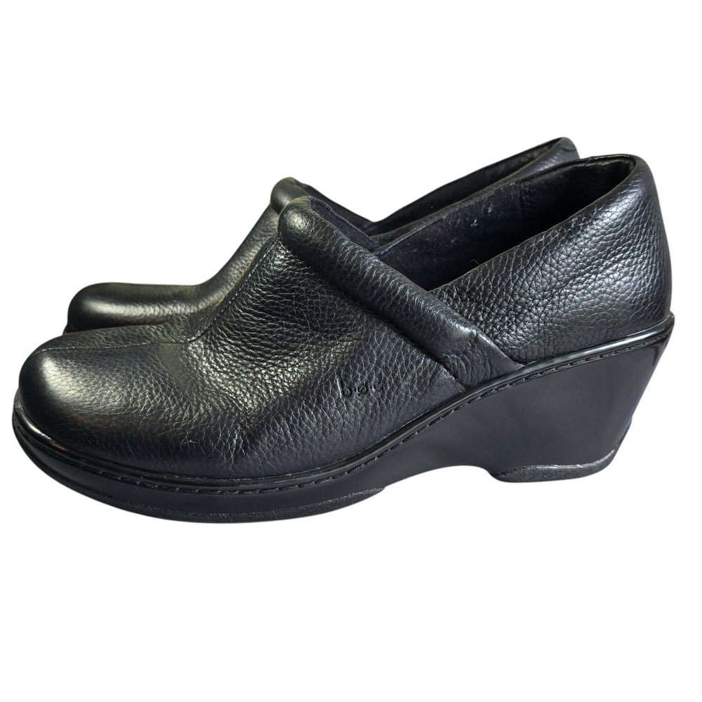 B.O.C. Black Pebbled Leather Wedge Clogs Slip On‎ Professional Mules Woman 10